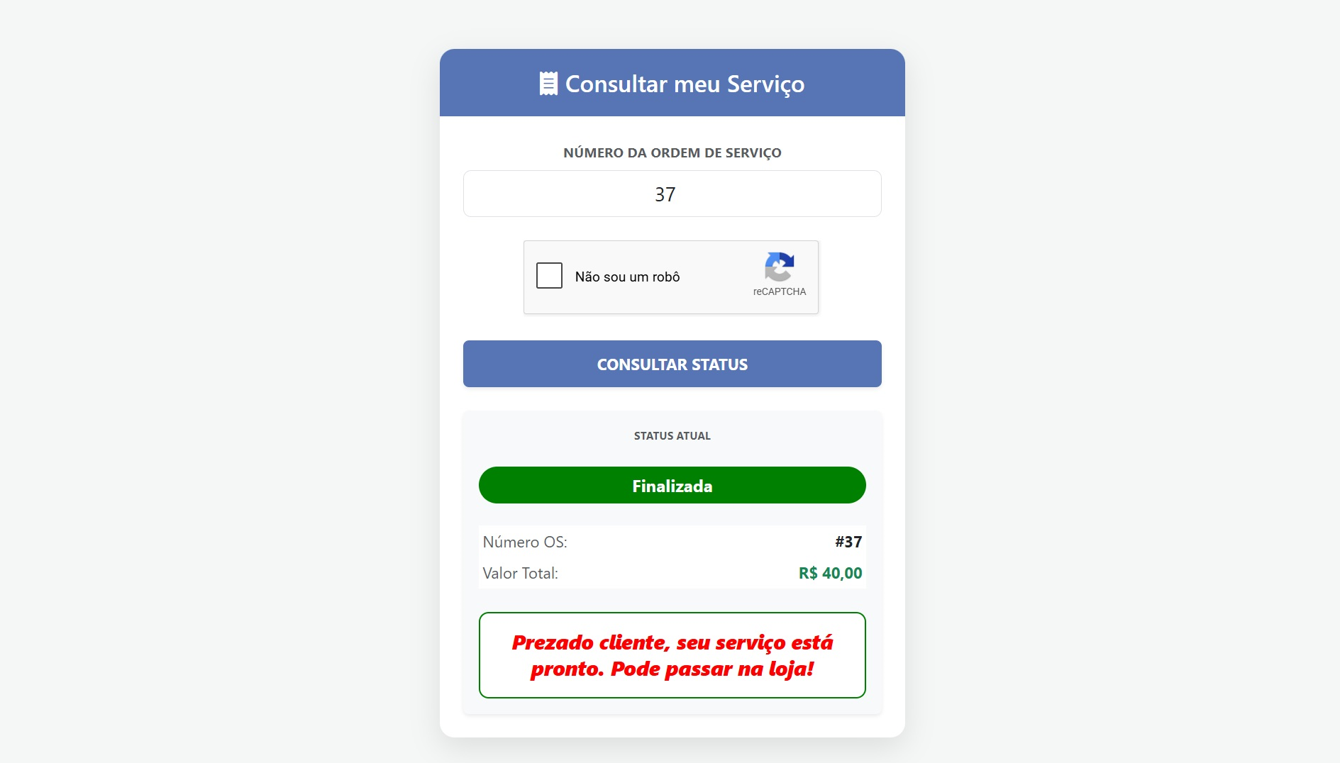 Tela de Consulta do Sistema de Gestão